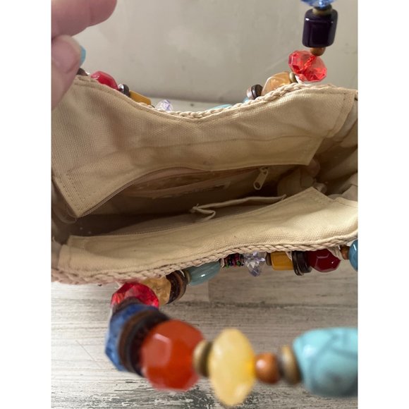 Capelli Straworld Inc. woman’s straw bag with faux stones handles - Picture 3 of 4